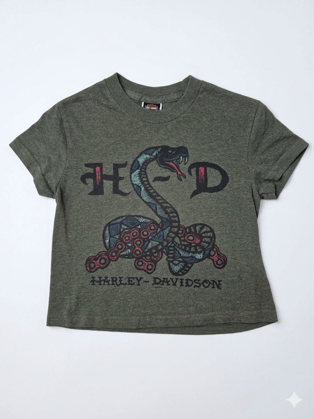 Harley-Davidson Kids XS Muted Olive Green Snake Graphic Tee